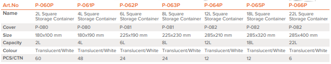 Jiwins - P-063P - Square Food Storage Container 8L Translucent_Description