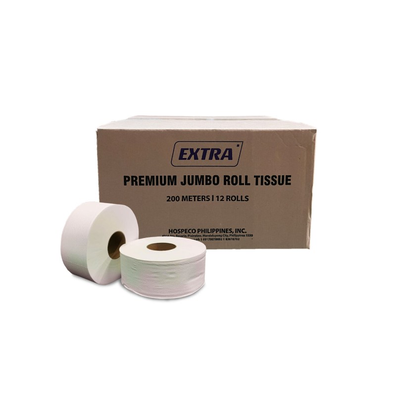 Extra Premium Jumbo Roll Tissue, 12 Rolls, 200 meters, Virgin Pulp - 1
