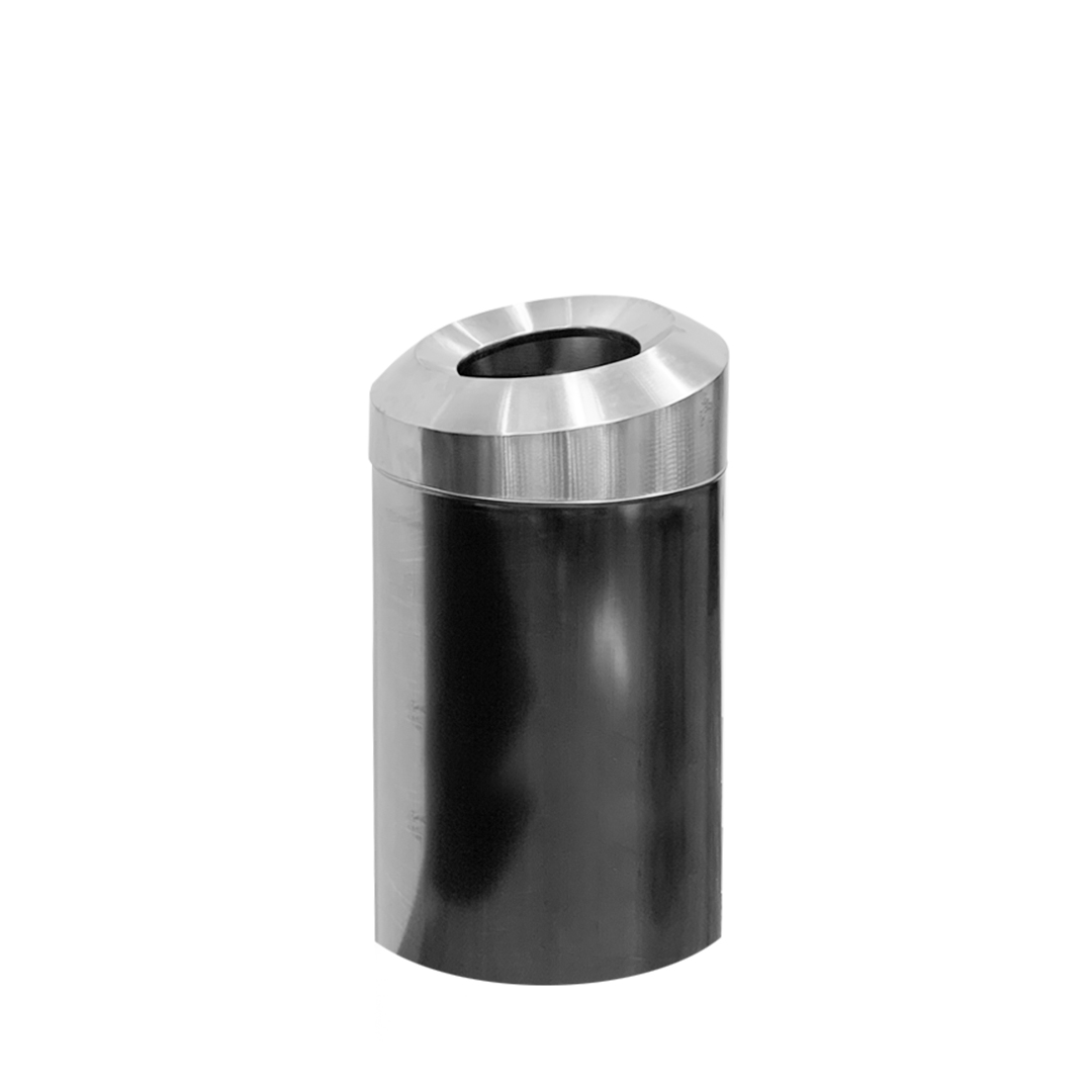 30L Stainless Steel Cylindrical Slanted Cover Trash Bin Detailed