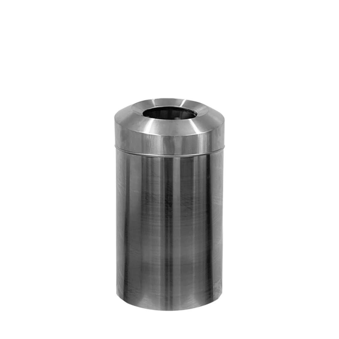 30L Stainless Steel Cylindrical Slanted Cover Trash Bin Front