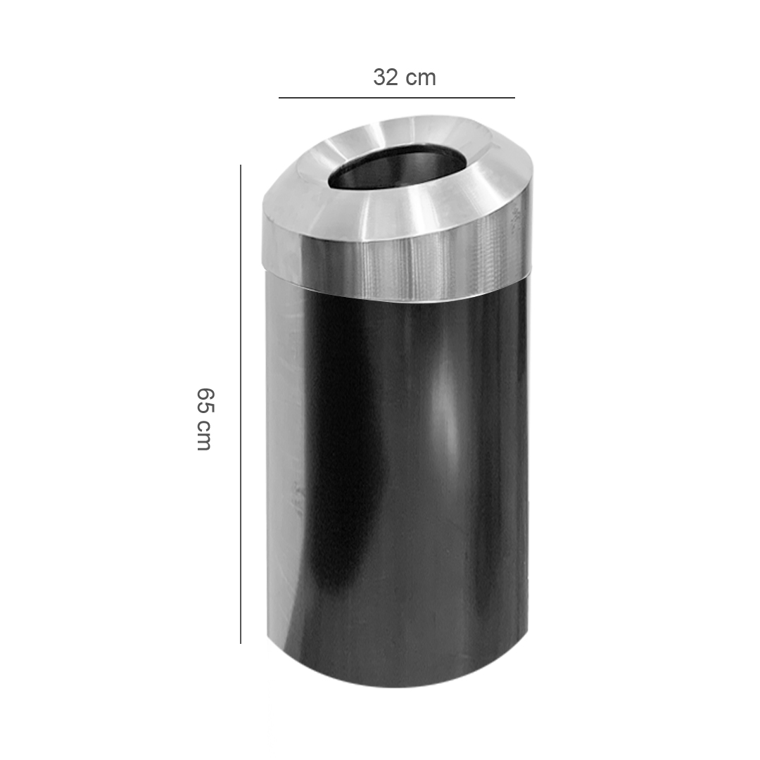 Stainless Steel Cylindrical Slanted Cover Trash Bin 30L Dimensions