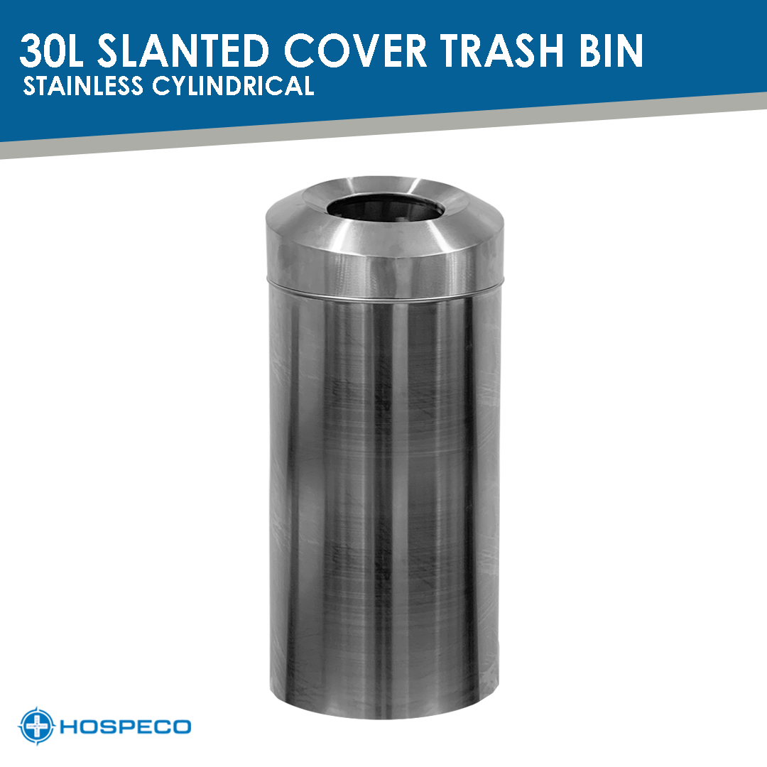 Stainless Steel Cylindrical Slanted Open Cover Trash Bin 30L