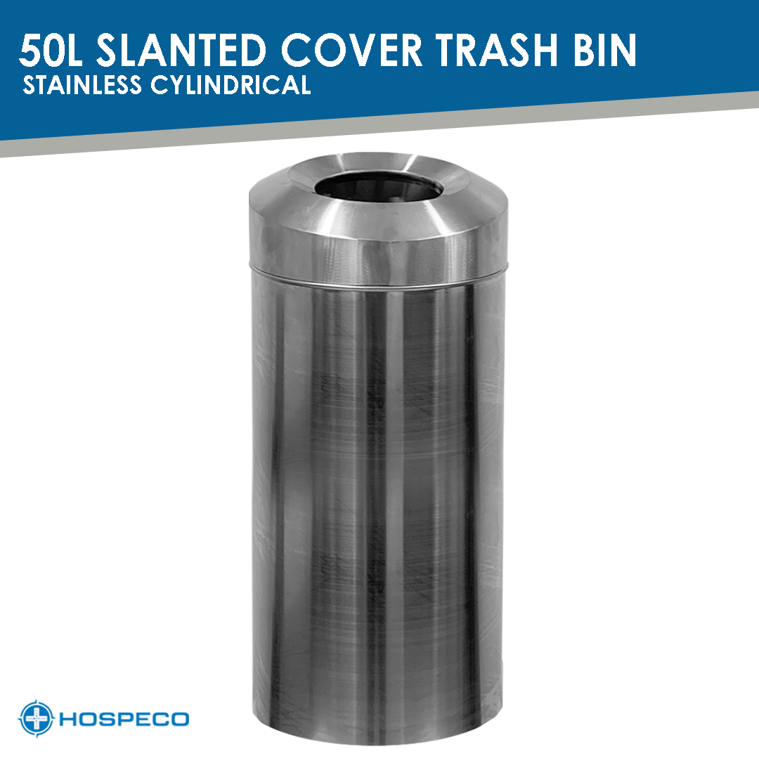 Stainless Steel Cylindrical Slanted Open Cover Trash Bin 50L