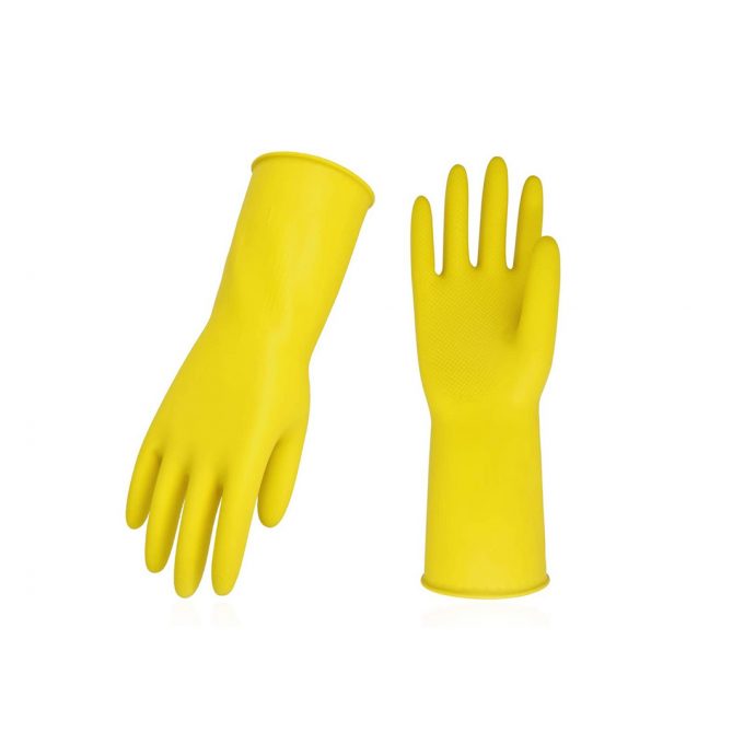 Yellow Rubber Latex Reusable Dishwashing Laundry Gloves | Cleaning Gloves | HOSPECO