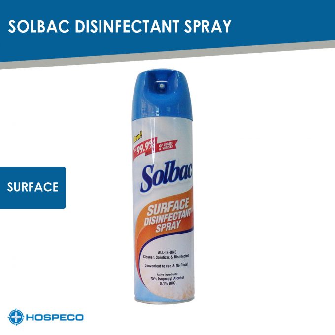Solbac Surface Disinfectant Spray 500 ml |All-in-One Cleaner Sanitizer Disinfectant | HOSPECO