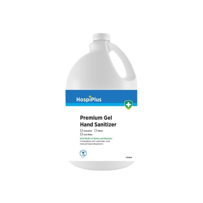 HospiPlus Premium Gel Hand Sanitizer Cool Water Gallon | Alcogel | Antiseptic Disinfectant | HOSPECO