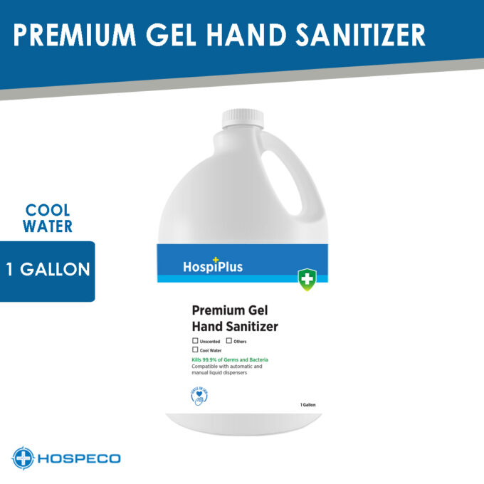 HospiPlus Premium Gel Hand Sanitizer Cool Water Gallon | Alcogel | Antiseptic Disinfectant | HOSPECO