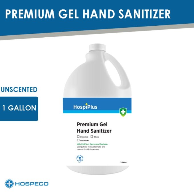HospiPlus Premium Gel Hand Sanitizer Unscented Gallon | Alcogel | Antiseptic Disinfectant | HOSPECO