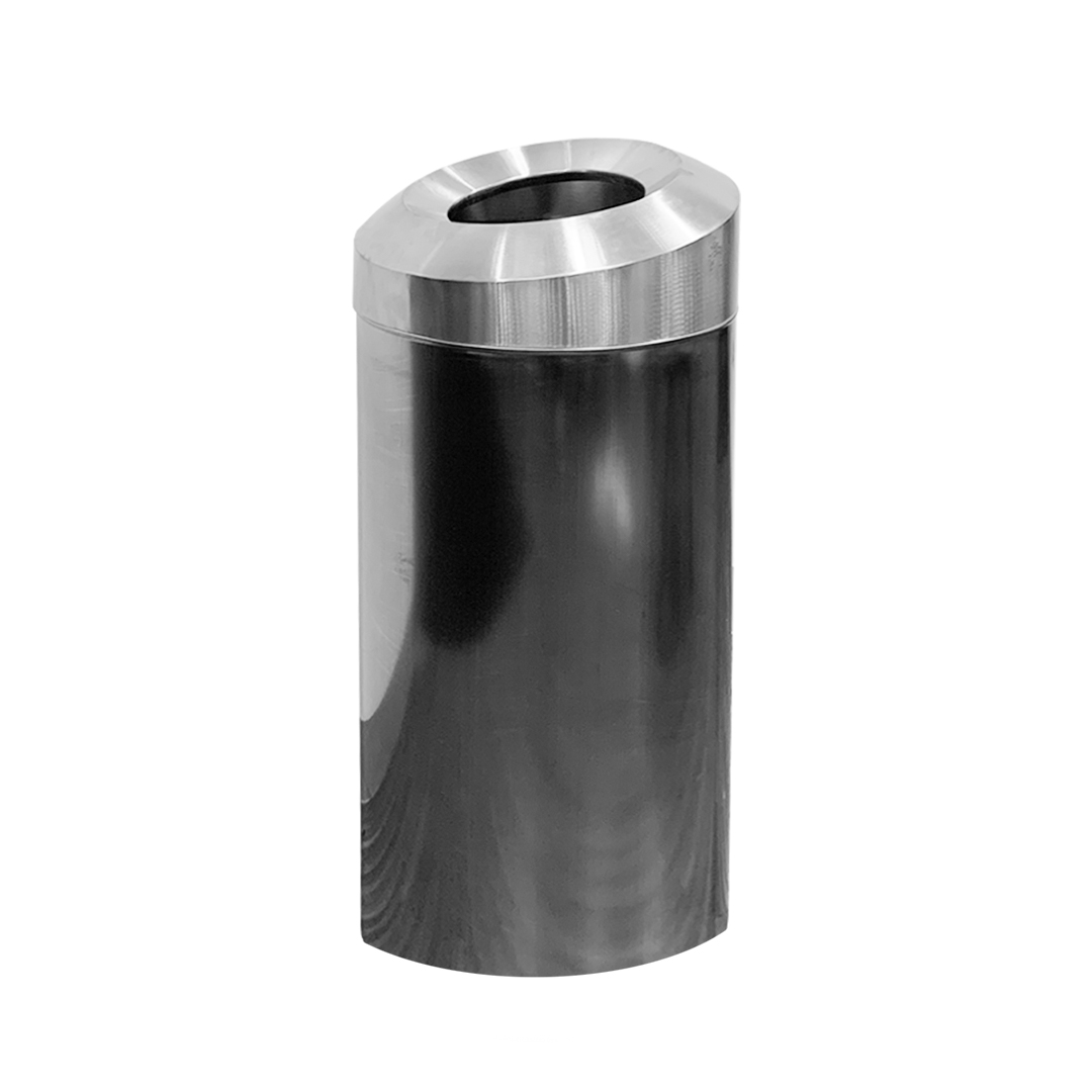 44L Stainless Cylindrical Slanted Cover Trash Bin Angled 1