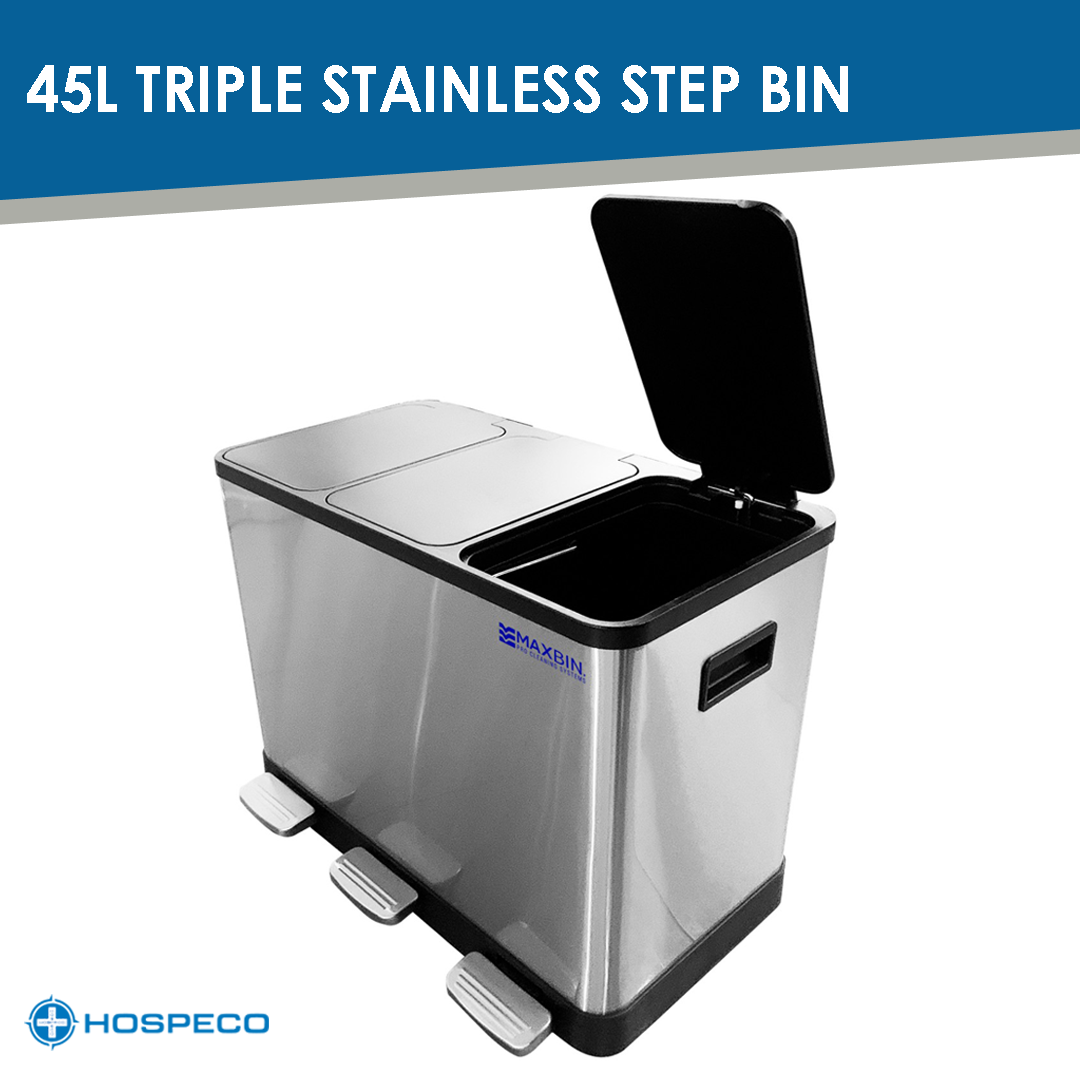 45L Triple Stainless Steel Step Bin