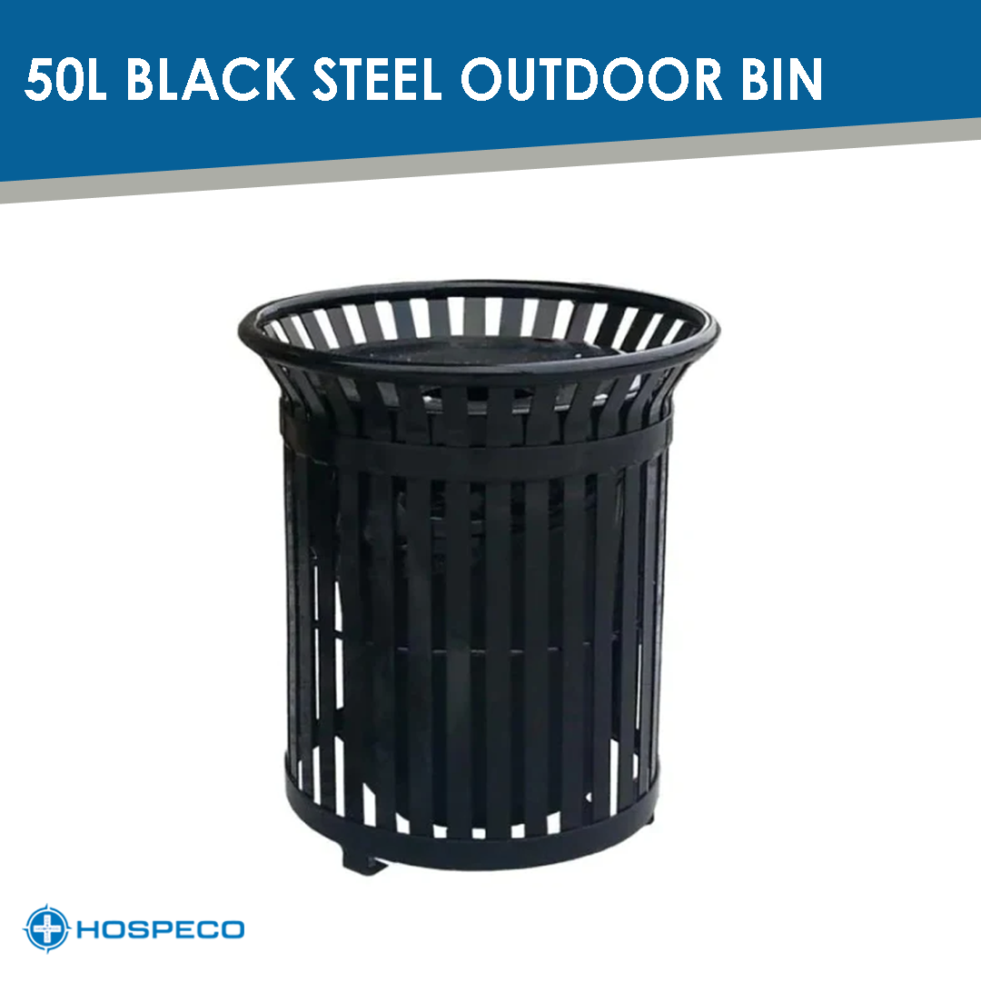 50L Black Steel Outdoor Bin