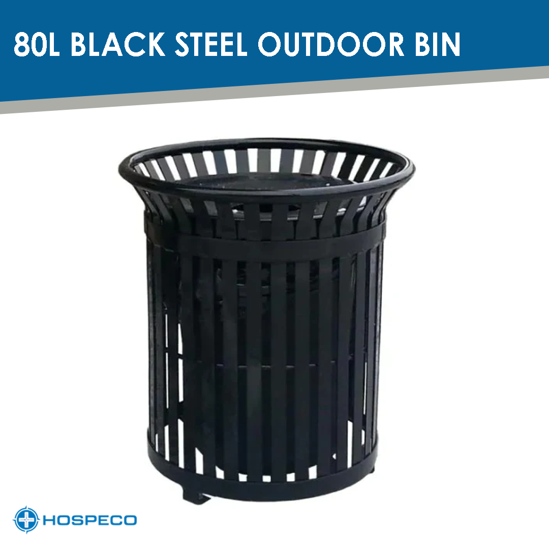 80L Black Steel Outdoor Trash Bin