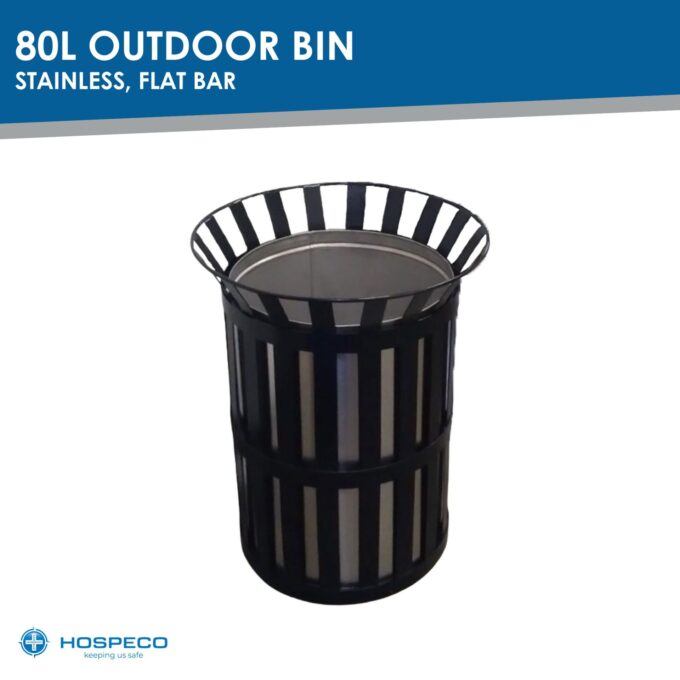 80L Outdoor Stainless Flat Bar Bin | Heavy-Duty Flatbar Trash Can | 80 Liters | HOSPECO