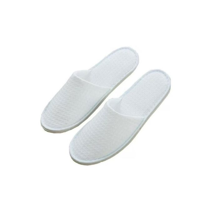 Close Toe Waffle Hotel Slippers White