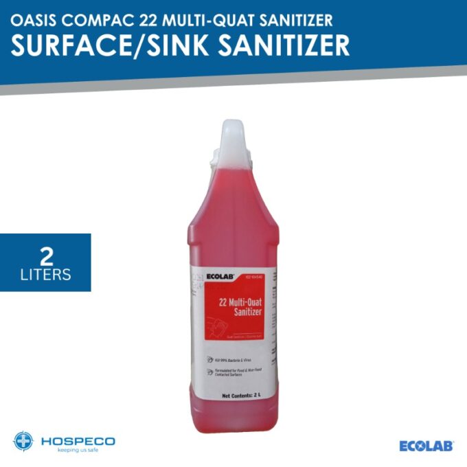 Ecolab Oasis Compac 22 Multi-Quat Sanitizer Concentrated Quaternary Sanitizer 2 Liters | HOSPECO