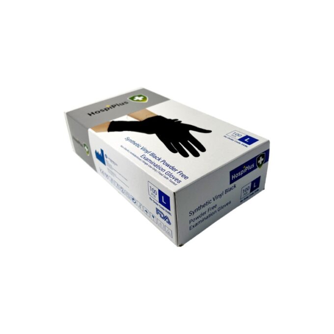 Synthetic Vinyl Black Powder Free Examination Gloves Large
