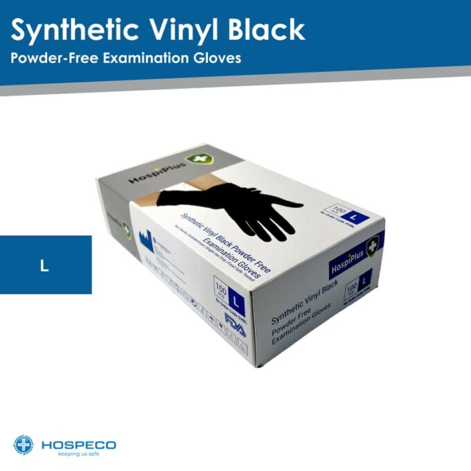 Synthetic Vinyl Black Powder Free Examination Gloves Large