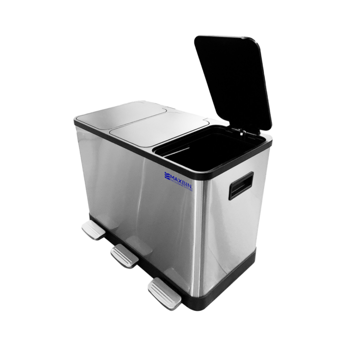 MaxBin 45L Triple Stainless Steel Step Bin