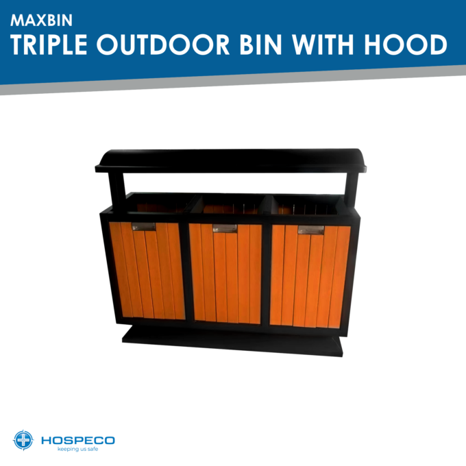 35L Triple Metal Outdoor Bin with Hood and Plastic Inner Bin