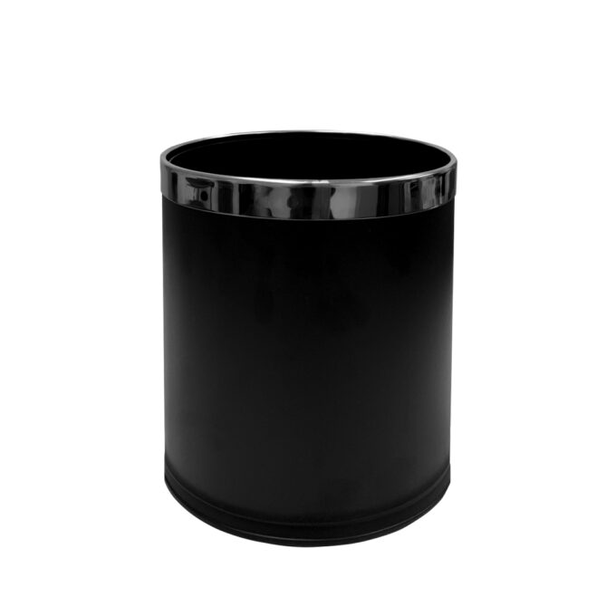 MaxBin 9L Double Barrel Round Open Top Trash Bin with Plastic Inner Bin Black