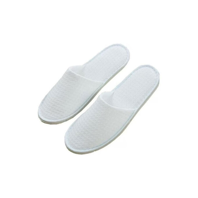 Close Toe Waffle Hotel Slippers White