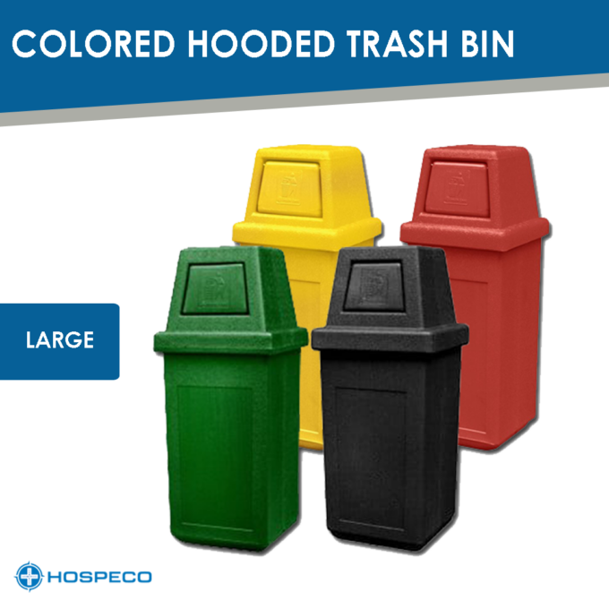 85L Large Plastic Colored Hooded Trash Bin Black, Red, Blue, Green, Yellow