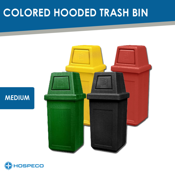 75L Medium Plastic Colored Hooded Trash Bin Black, Red, Blue, Green, Yellow