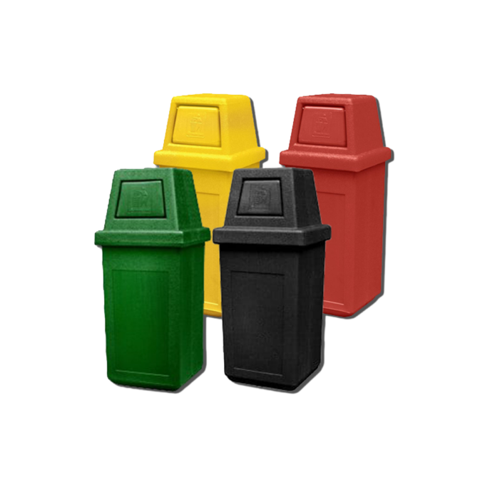 75L Medium Plastic Colored Hooded Trash Bin Black, Red, Blue, Green, Yellow