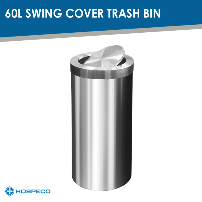 60L Stainless Steel Swing Cover Trash Bin | Round Trash Can | 60 Liters | HOSPECO