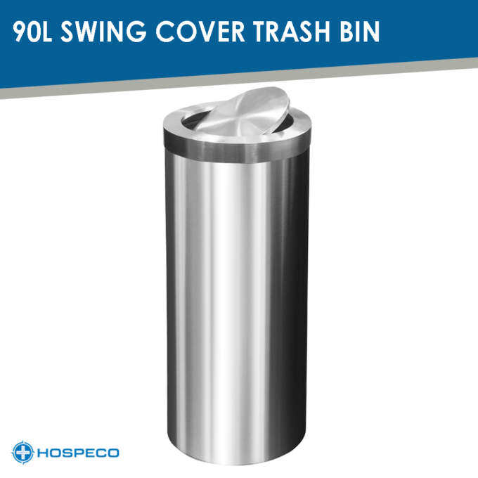 90L Stainless Steel Swing Cover Trash Bin | Round Trash Can | 90 Liters | HOSPECO