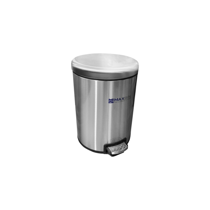 MaxBin 5L Stainless Steel Round Step Bin | Cylindrical Trash Can | Foot Pedal Bin | Waste Bin | 5 Liters | HOSPECO