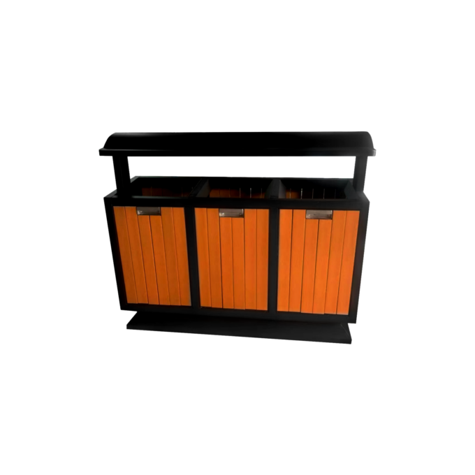 35L Triple Metal Outdoor Bin with Hood and Plastic Inner Bin