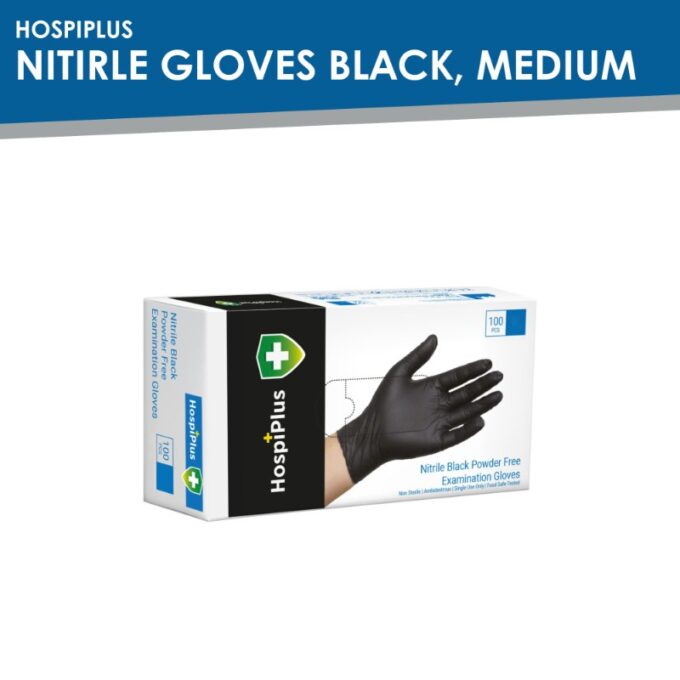 HospiPlus Nitrile Gloves Black, Medium