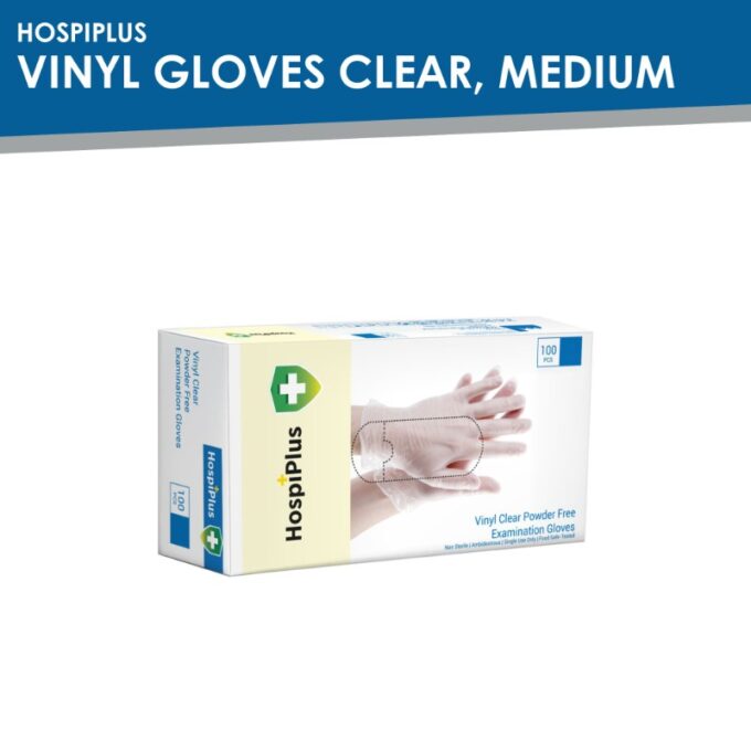 HospiPlus Vinyl Gloves Clear, Medium