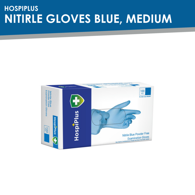 HospiPlus Nitrile Gloves Blue, Medium