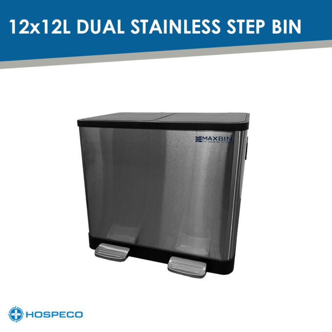 MaxBin 24L Dual Stainless Steel Step Bin, 12x12L