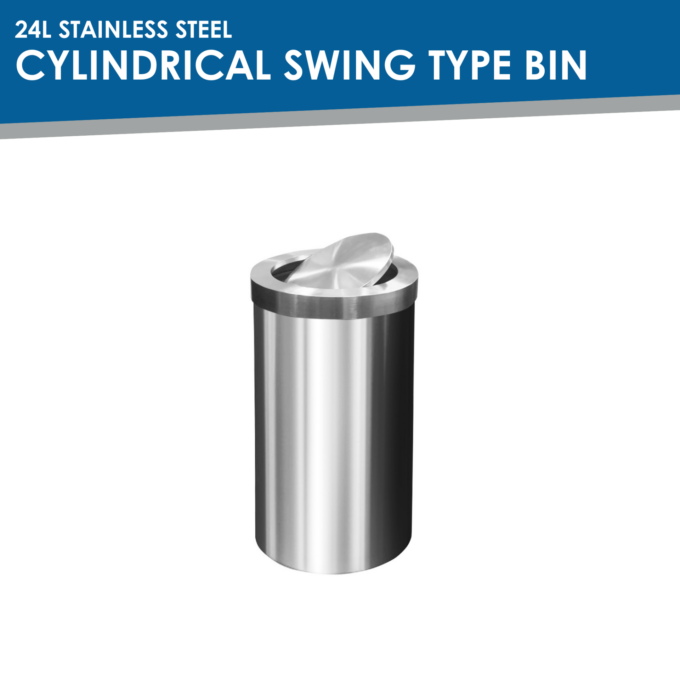 24L Stainless Steel Cylindrical Swing Type Bin | Round, Circular Swing Top Trash Can | Waste Trash Bin | 24 Liters | HOSPECO