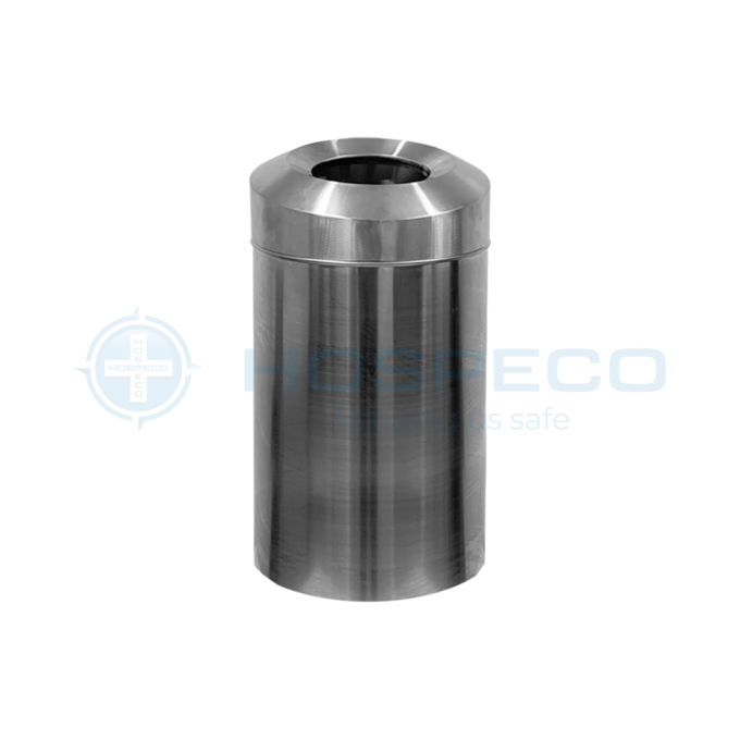 30L Stainless Steel Cylindrical Slanted Cover Trash Bin | Cone Type Trash Bin | Open Top Round Can | 30 Liters | HOSPECO