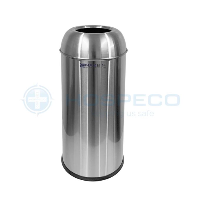 MaxBin 50L Stainless Steel Fingerprint-Free Open Lid Trash Bin | Round Trash Can | 50 Liters | HOSPECO