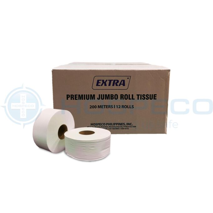 Extra Premium Jumbo Roll Tissue, 12 Rolls, 200 meters, Virgin Pulp