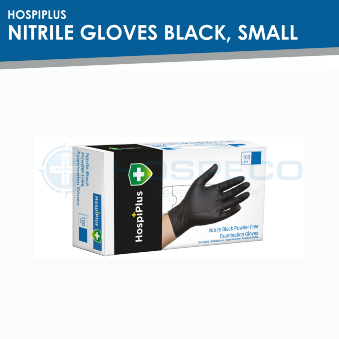 HospiPlus Nitrile Gloves Black, Small