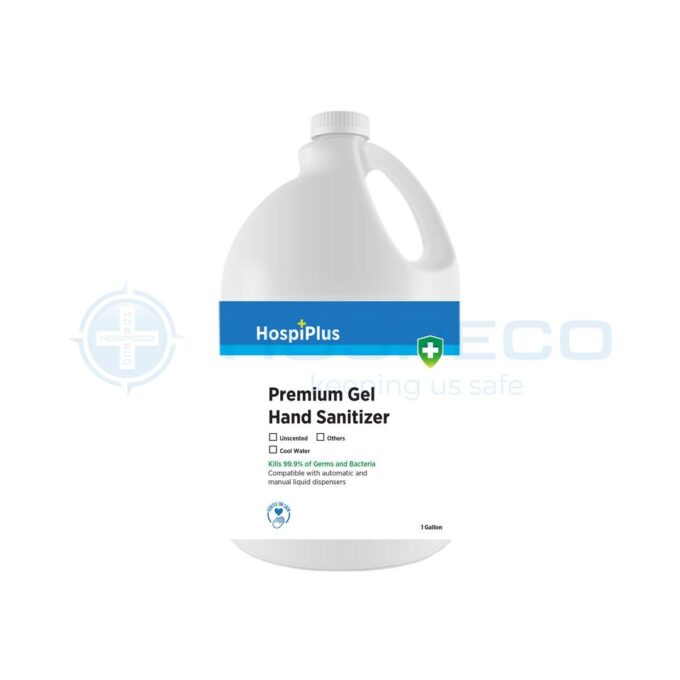 HospiPlus Premium Gel Hand Sanitizer Cool Water Gallon | Alcogel | Antiseptic Disinfectant | HOSPECO