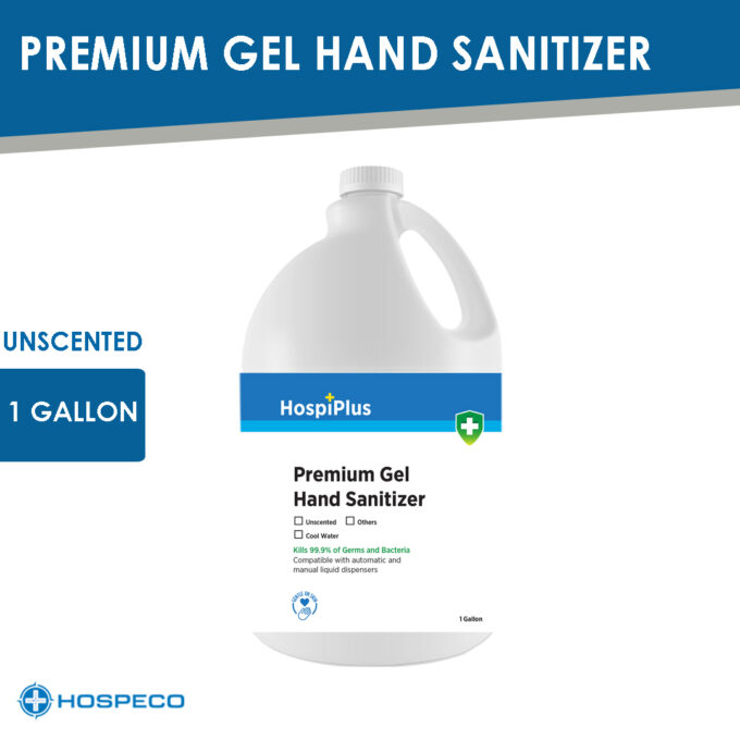 HospiPlus Premium Gel Hand Sanitizer Unscented Gallon | Alcogel | Antiseptic Disinfectant | HOSPECO