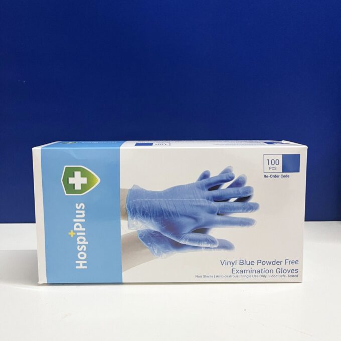 HospiPlus Vinyl Gloves Blue, Medium